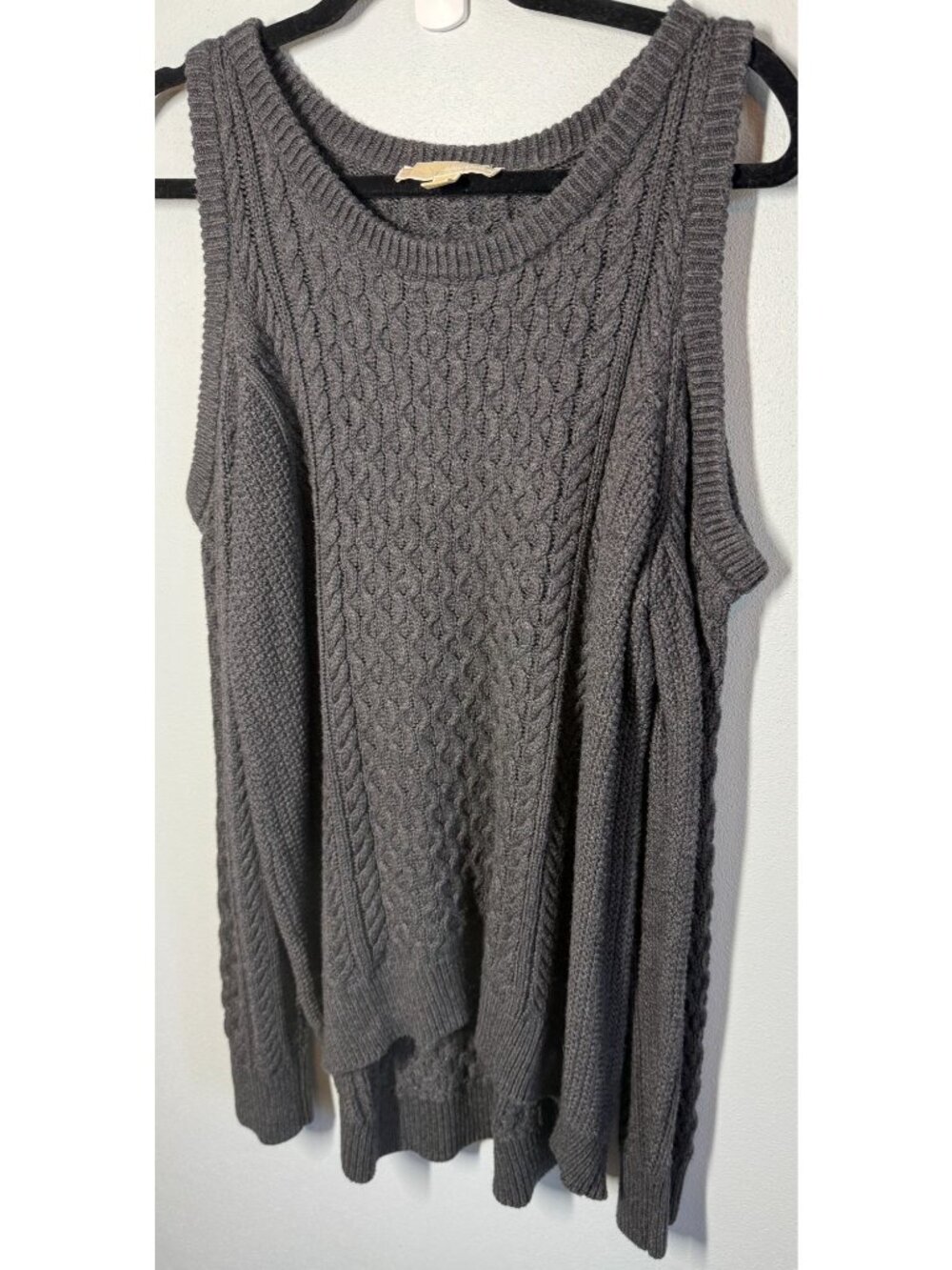 Michael Kors Womens Large Cable Knit‎ Sweater Open Shoulder Gray Cozy Cabincore